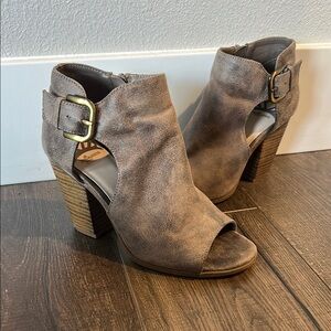 Women's Taupe Peep-Toe Ankle Boots